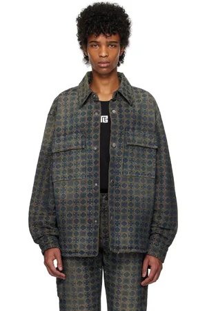 AMIRI Navy & Tan MA Quad Jacquard Denim Overshirt