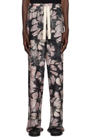 DRIES VAN NOTEN Gray & Pink Silk Drawstring Cargo Pants