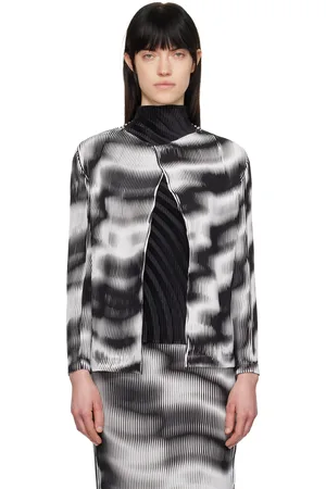 Issey Miyake White & Black Sway Pleats Cardigan
