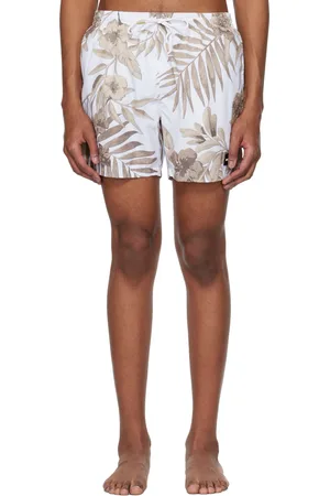 HUGO BOSS White & Taupe Seasonal Print Swim Shorts