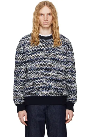 Missoni Blue Zigzag Wool Crewneck Sweater