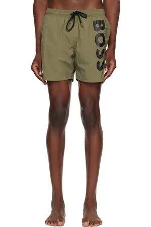 HUGO BOSS Green Vertical Logo Print Swim Shorts