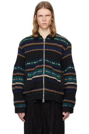 SACAI Black & Green Mesh Knit Cardigan