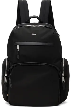 HUGO BOSS Black Leather Trim & Two-Way Zip Backpack