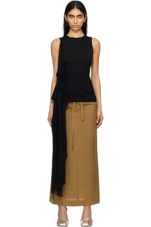 Maison Margiela Black Ribbed Fringe Logo Tank Top