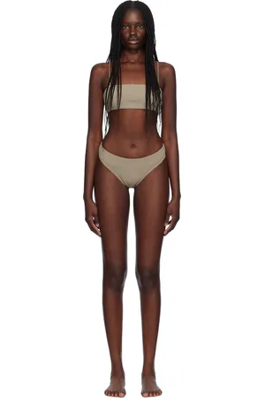 Totême Taupe Smocked Mid-Rise Bikini