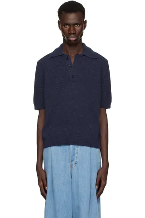 DRIES VAN NOTEN Navy Alpaca Wool Polo