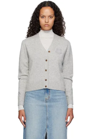 Maison Kitsuné Gray Bold Fox Head Embroidered Cropped Cardigan