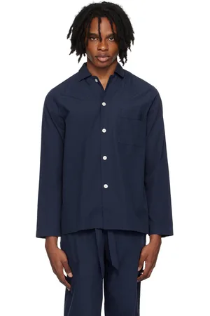 Tekla Navy Long Sleeve Pyjama Shirt