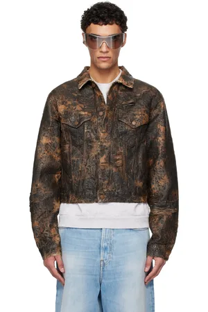 Acne Studios Brown Distressed Monogram Denim Jacket