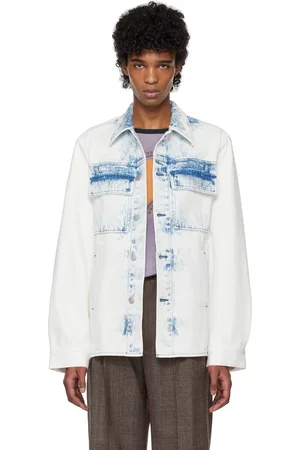 DRIES VAN NOTEN White & Blue Acid Wash Denim Jacket