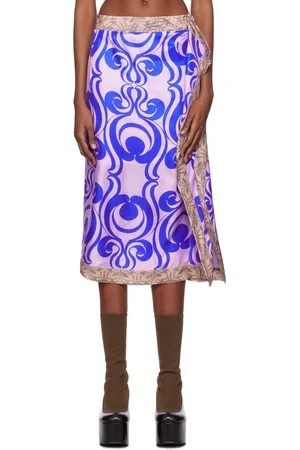 DRIES VAN NOTEN Blue & Purple Draped Midi Skirt