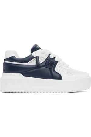 VALENTINO GARAVANI White & Navy Low-Top One Stud XL Sneakers