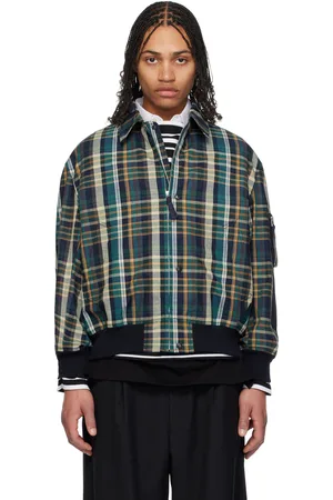 Comme des Garçons Navy & Green Check Triple Layer Jacket