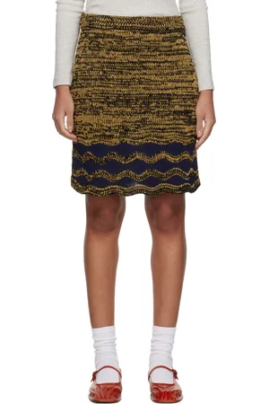 WALES BONNER Yellow & Navy Shade Knit Miniskirt