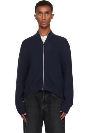 Acne Studios Navy Distressed Zip Cardigan