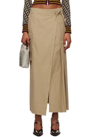 DRIES VAN NOTEN Beige Kilt Maxi Skirt