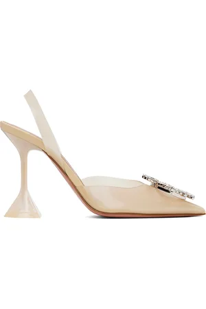Amina Muaddi Off-White Begum Glass Sling 70 Heels