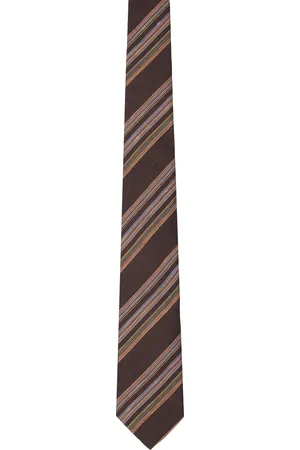 Paul Smith Brown Linen-Silk Block Stripe Tie