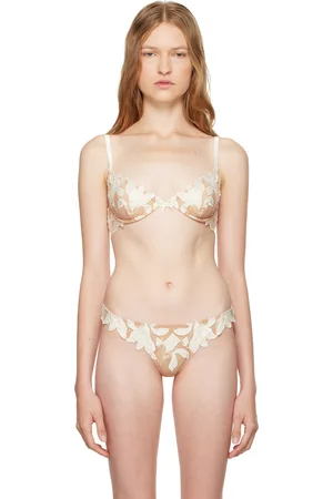 FLEUR DU MAL Beige & White Lily Embroidery Plunge Demi Bra