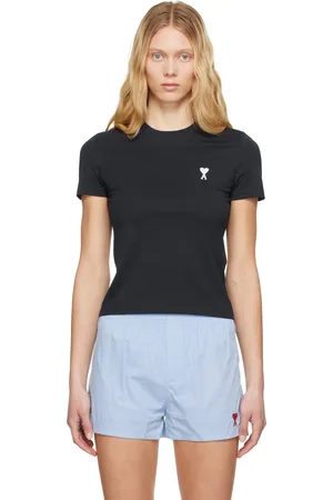 Ami Navy Cotton Cropped T-shirt