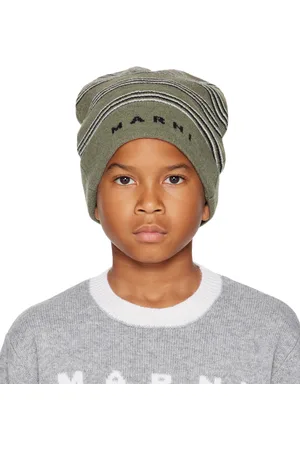 Marni Kids Green Knit Wool Mix Stripes Beanie