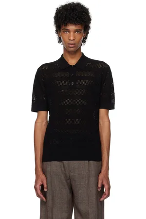 DRIES VAN NOTEN Black Open-Knit Polo