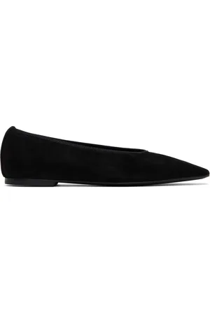 Totême Black Minimalist Suede Ballerina Flats