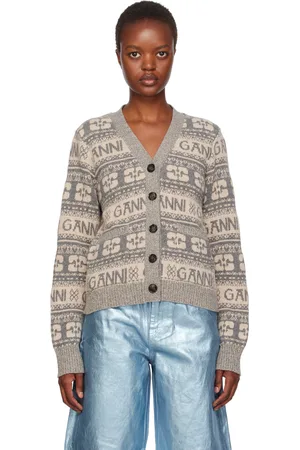 Ganni Gray Jacquard Cardigan