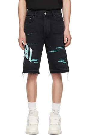 AMIRI Black Embroidered Varsity Logo Repair Denim Shorts