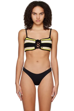Ganni Black & Yellow Self-Tie Bikini Top