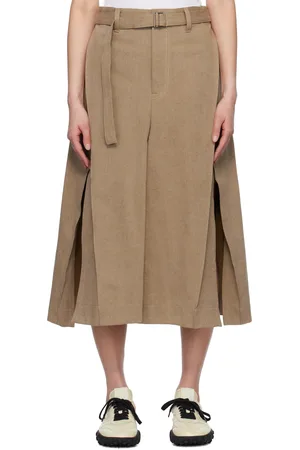SACAI Beige Mix Denim Midi Skirt