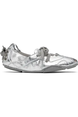 Acne Studios Silver Lace-Up Leather Flats