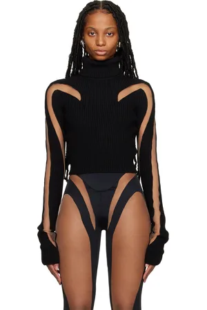 MUGLER Black Cropped Turtleneck
