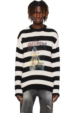 We11 Done Black & White Punk Teddy Striped Sweater