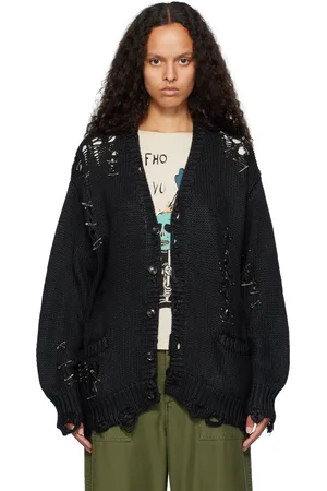 R13 Black Distressed Boyfriend Cardigan