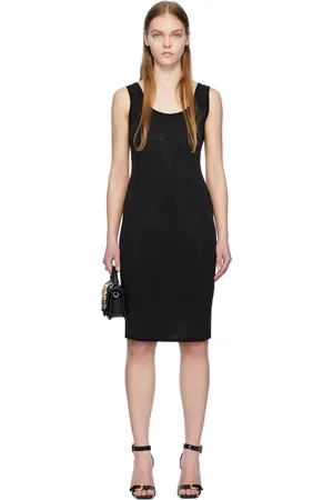VERSACE Black Crystal-Cut Midi Dress
