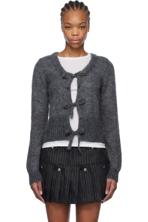 Ganni Gray Light Mohair Tie String Cardigan