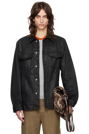 DRIES VAN NOTEN Black Waxed Denim Jacket