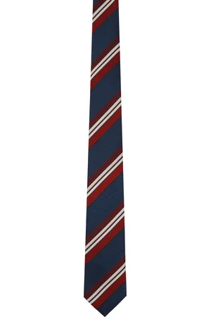VALENTINO GARAVANI Blue & Red Valentie Striped Silk Tie