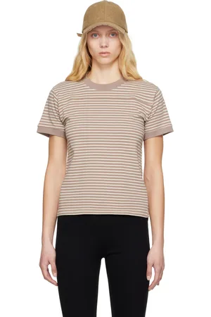 Carter Young Taupe & Off-White Striped Football T-shirt