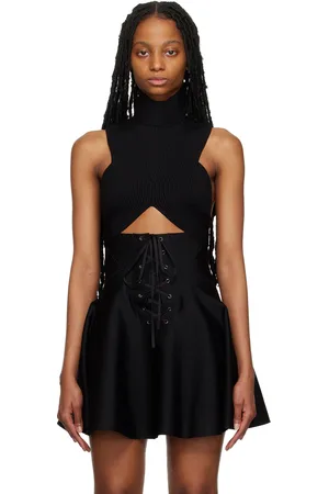 Alaïa Black Circular Rib Crop Tank Top