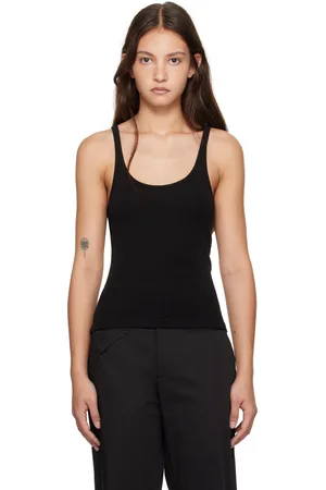 St Agni Black Organic Cotton Slim Scoop Tank Top