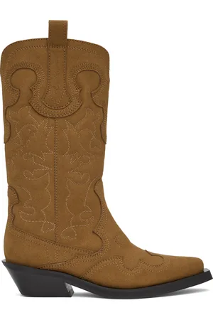 Ganni Brown Mid Shaft Embroidered Western Boots