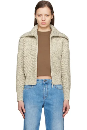 Salvatore Ferragamo Off-White Mouliné Cotton Diagonal Rib Sweater