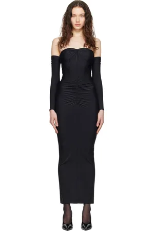 FLEUR DU MAL Black Ruched Midi Dress