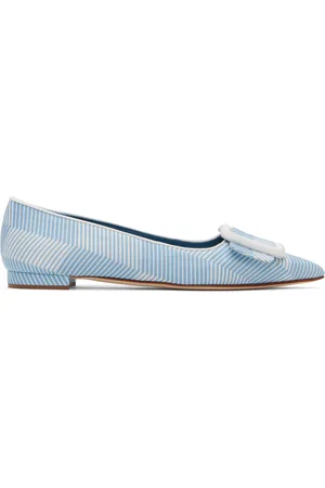 Manolo Blahnik Blue & White Maysale Ballerina Flats