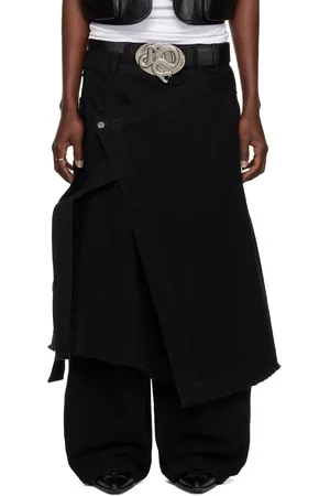 LU’U DAN Black Apron Denim Skirt