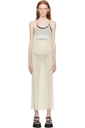 Ganni Off-White Semi-Sheer Maxi Dress