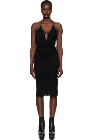 Rick Owens Black Hollywood Draped Midi Dress